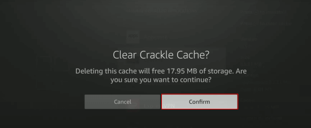 How to Clear Cache on Firestick - Tap Confirm