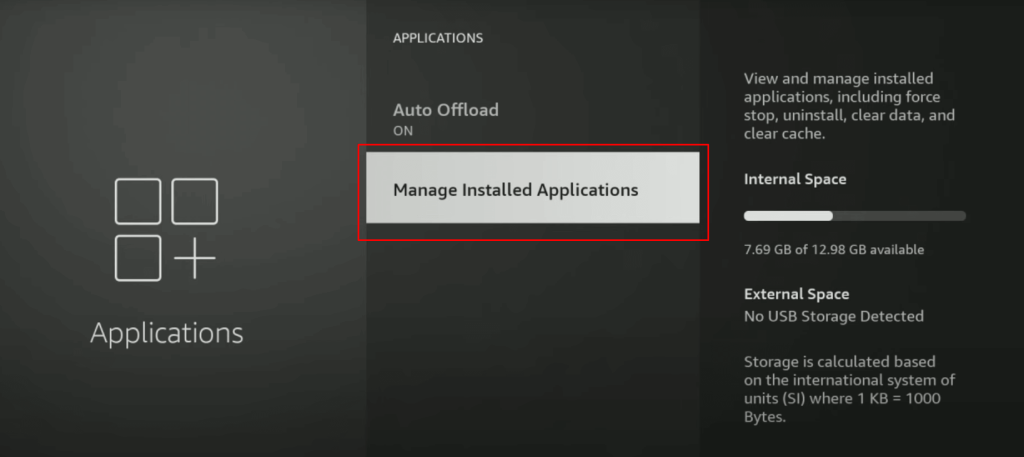 How to Clear Cache on Firestick - Tap Manage Installed Applications