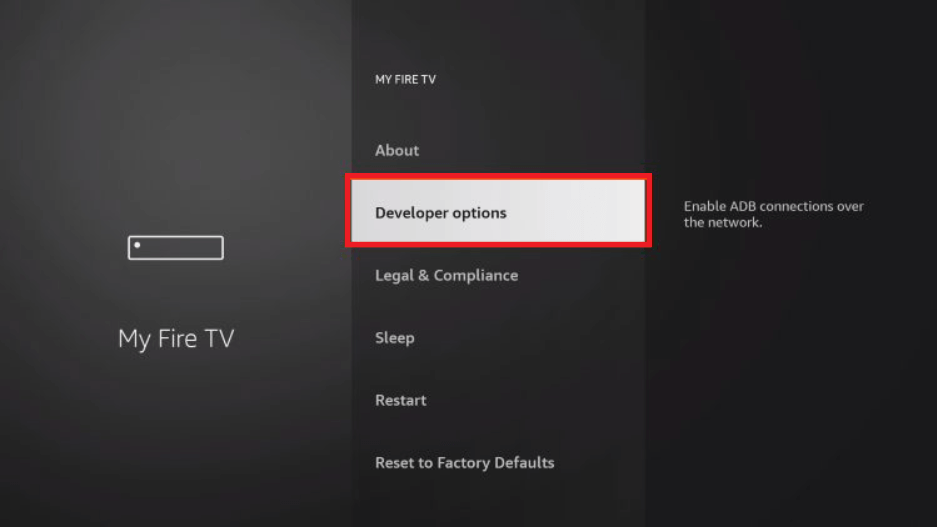 Sky Sports on Firestick - Tap Developer Options