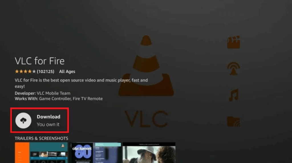 VLC on Firestick - Tap Download