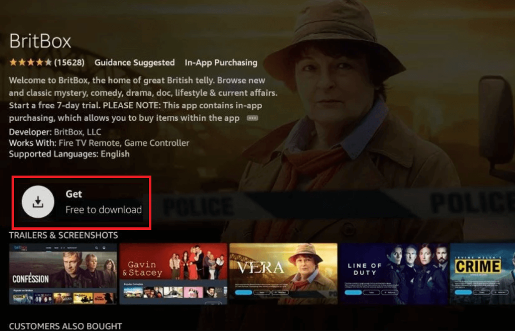 Click Get to download BritBox  on Firestick