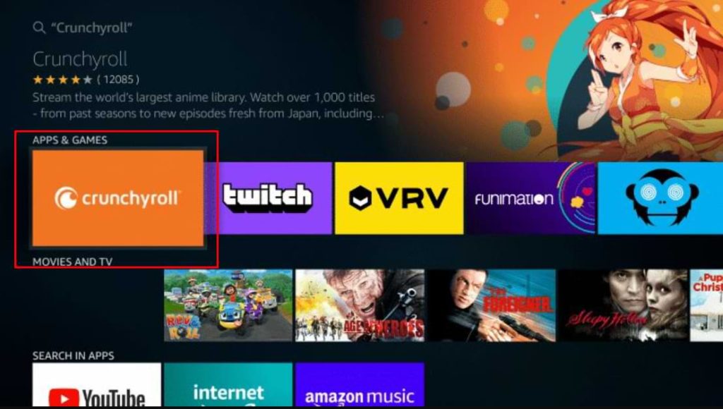 Crunchyroll on Firestick - Tap Crunchyroll