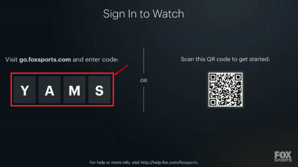 Enter the code to activate Fox Sports on Firestick