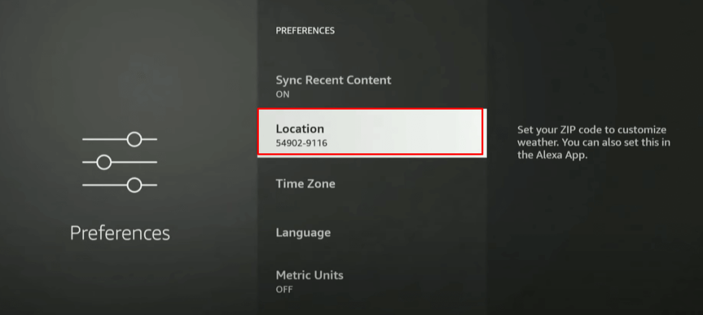 How to Change Time on Firestick - Tap Location