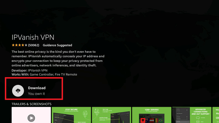 click Download to install IPVanish VPN on your Firestick