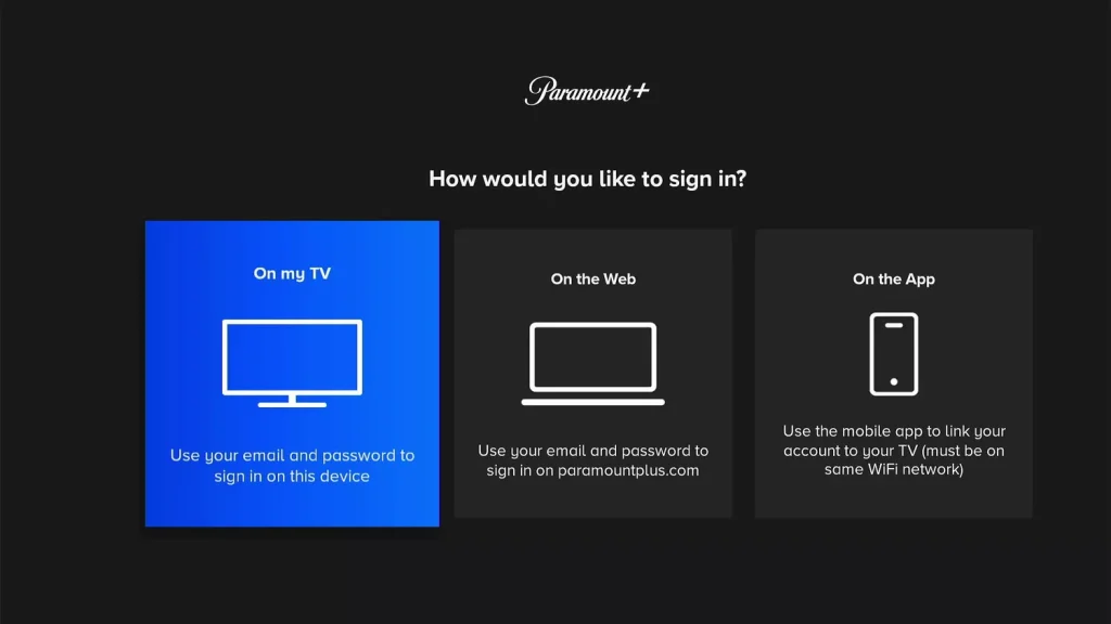 Select the SIgn in method to activate Paramount Plus on Firestick