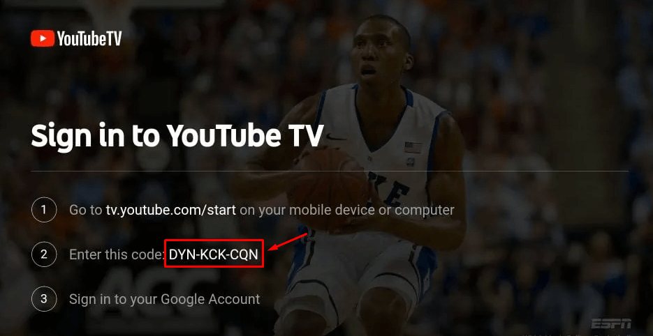 Enter the activation code to stream YouTube TV on Firestick