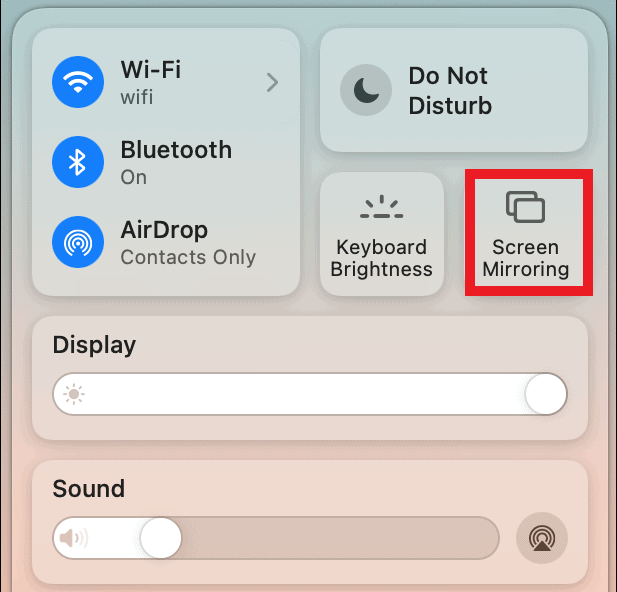 Enable the Screen Mirroring option