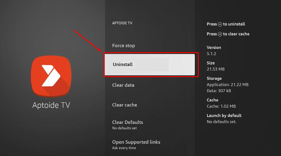 Click uninstall to delete the apps on Firestick