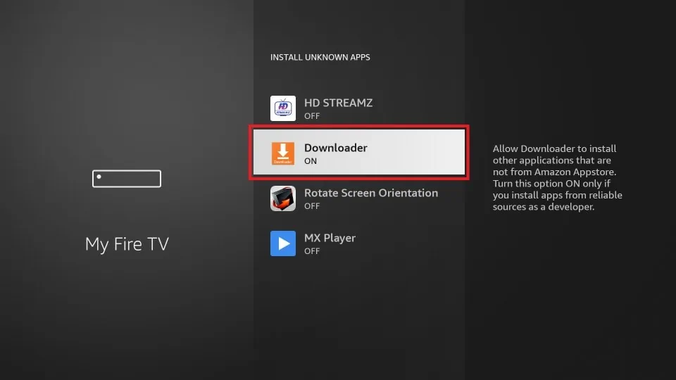 Select the Downloader app to install the SHOWTIME on Firestick