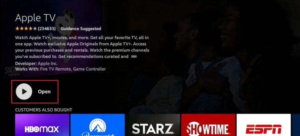 Click Open to launch Apple TV