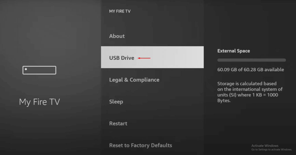 Choose USB Drive to Free Up Space on Firestick