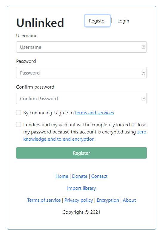 Enter Credentials to Create Library on UnLinked