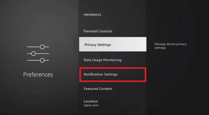 Turn off Norification to block ads on Firestick