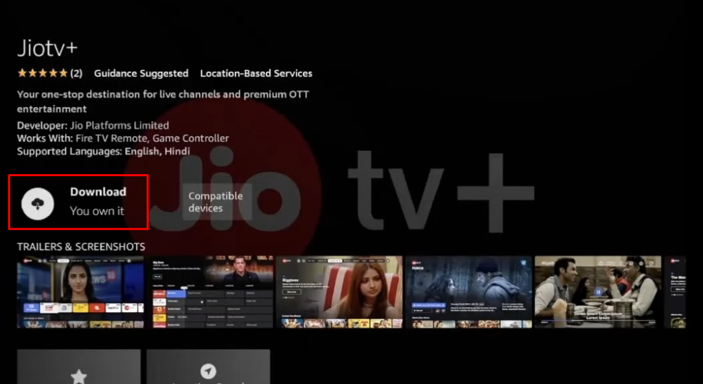 Download the JioTV+ app on your Firestick