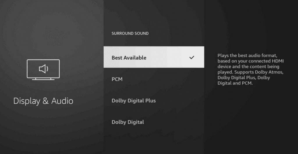 Select the Option from Surround Sound