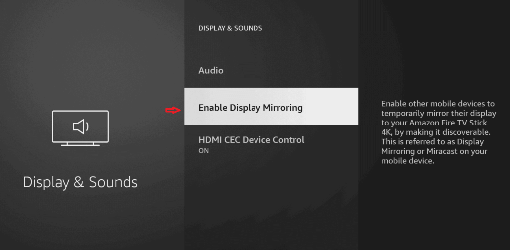 Enable Display Mirroring to watch Cinema HD